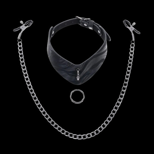 SPORTSHEETS Velvet Noir Collar & Nipple Restraints